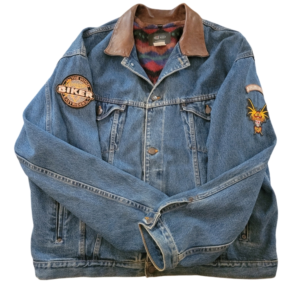 ID WEAR BIKER MOTORCYCLE DEMIN JACKET WITH REMOVABLE AZTEC LINING  XXL P…